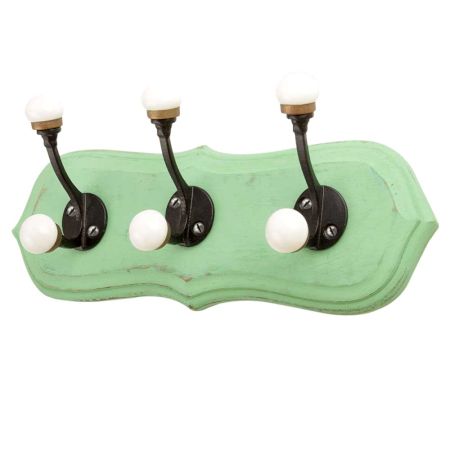 Green Black Double Loop Ceramic Iron Wooden Hooks